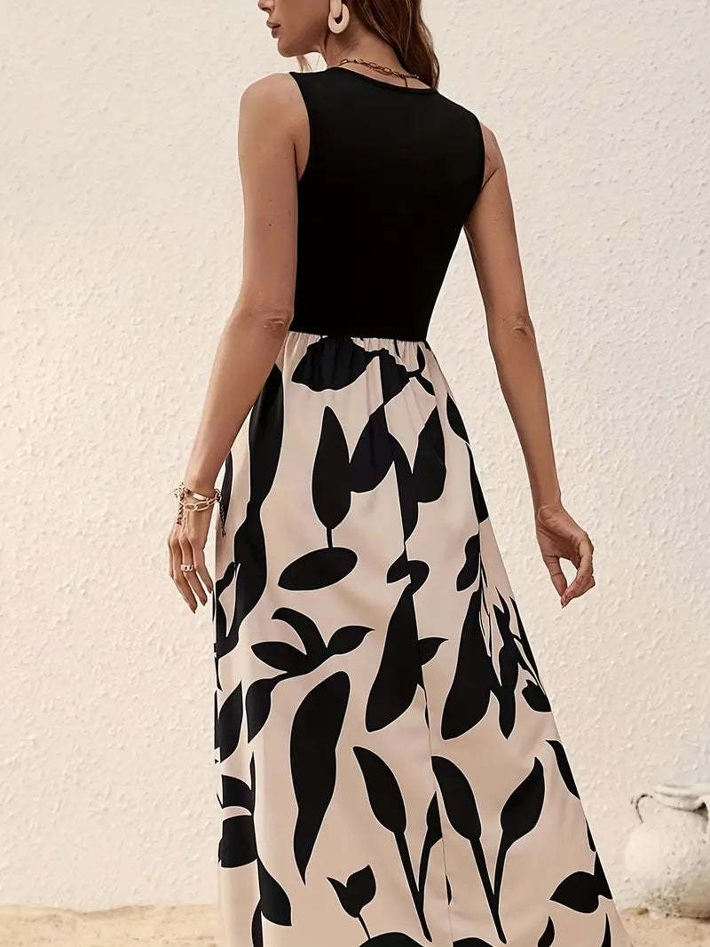 Summer New Printing Round Neck Contrast Color Dress