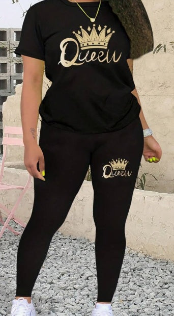 Short Sleeve Top And Leggings Set,Ladies Casual Short Sleeve Regular Fit Black Regular Sleeve Tee Leggings Women Two-Piece Outfits,Spring Summer,Casual Daily Wear