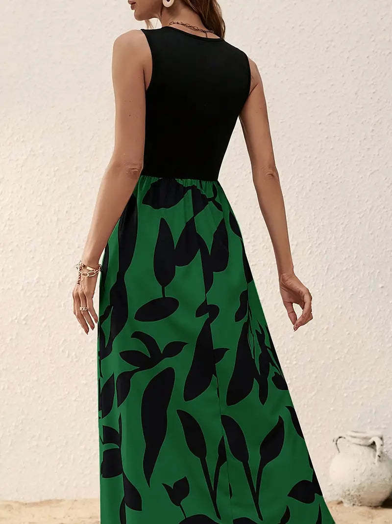 Summer New Printing Round Neck Contrast Color Dress
