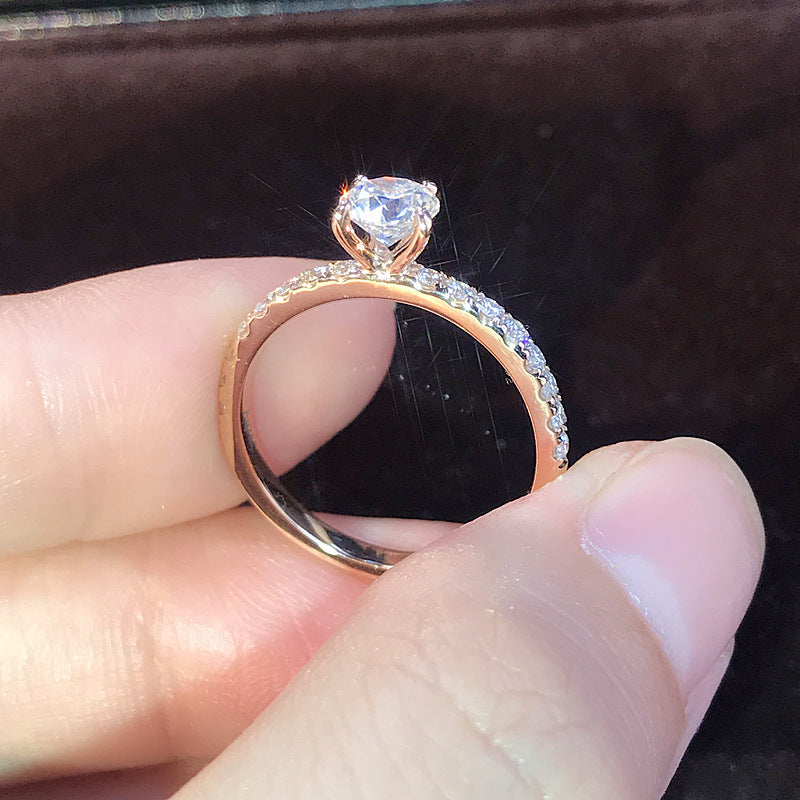 European And American Simple 925 Silver-plated Rose Gold Simulation Diamond Moissan Ring