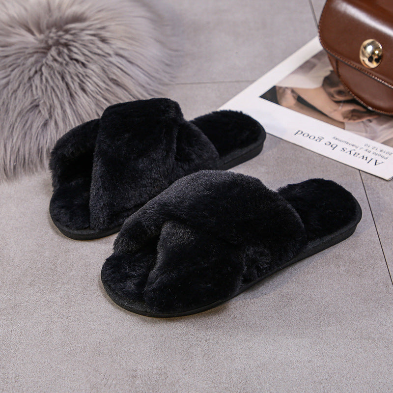 Fashion Cross Plush Casual Rainbow Slippers
