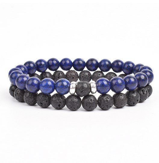 2 Pieces A Set Of 8mm Black And White Malachite Bracelets