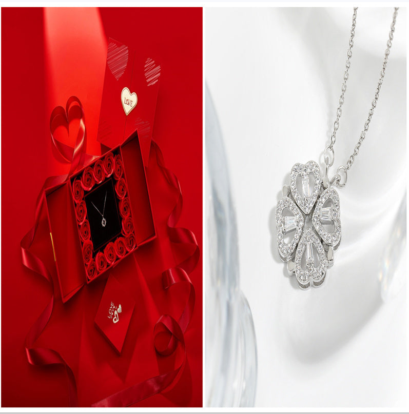 Dual-wear-style Love Heart Flowers Heart-shaped Four-leaf Clover Necklace