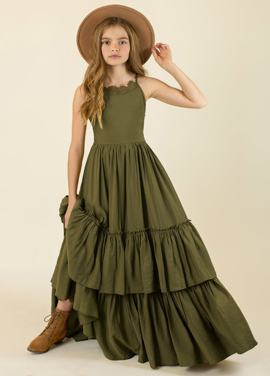 Flower Girl Ruffled Lace-up Dress