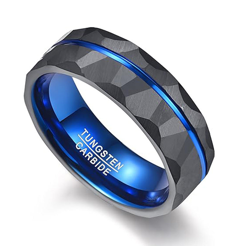Men's European And American Cut Flower Sand Surface Plating Blue Black Tungsten Ring