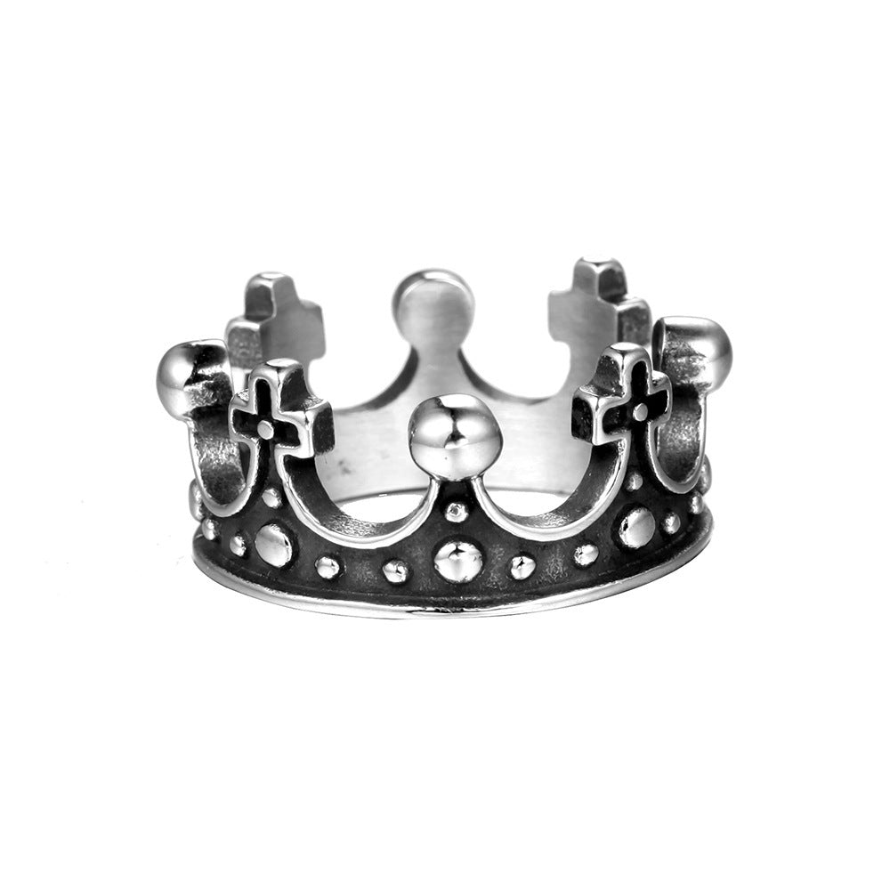 Creative Titanium Steel Retro Crown Cross Ring