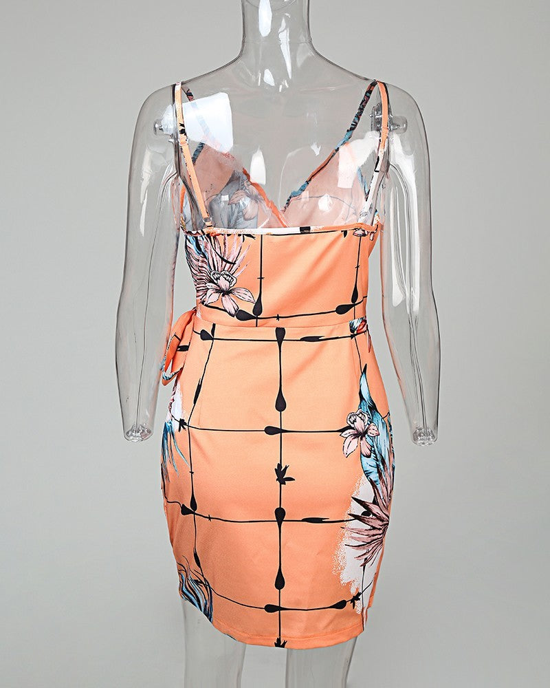 V-neck print casual dress