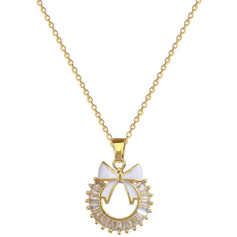 Micro-inlaid Necklace And Earrings Suite Light Luxury Ring Bow