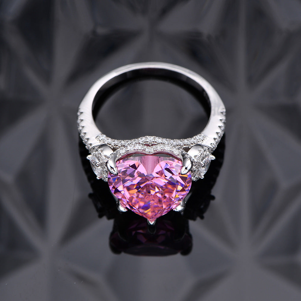 Inlaid Heart-shaped 12 12mm Diamond 925 Silver Rings
