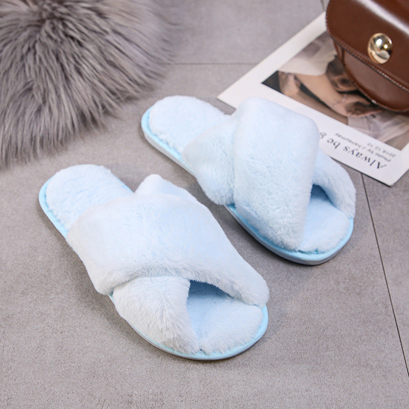 Fashion Cross Plush Casual Rainbow Slippers