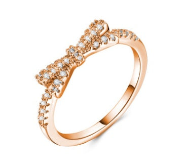 Fashion literary and diamond-encrusted bow ring Simple strips and tail ring ring student jewelry