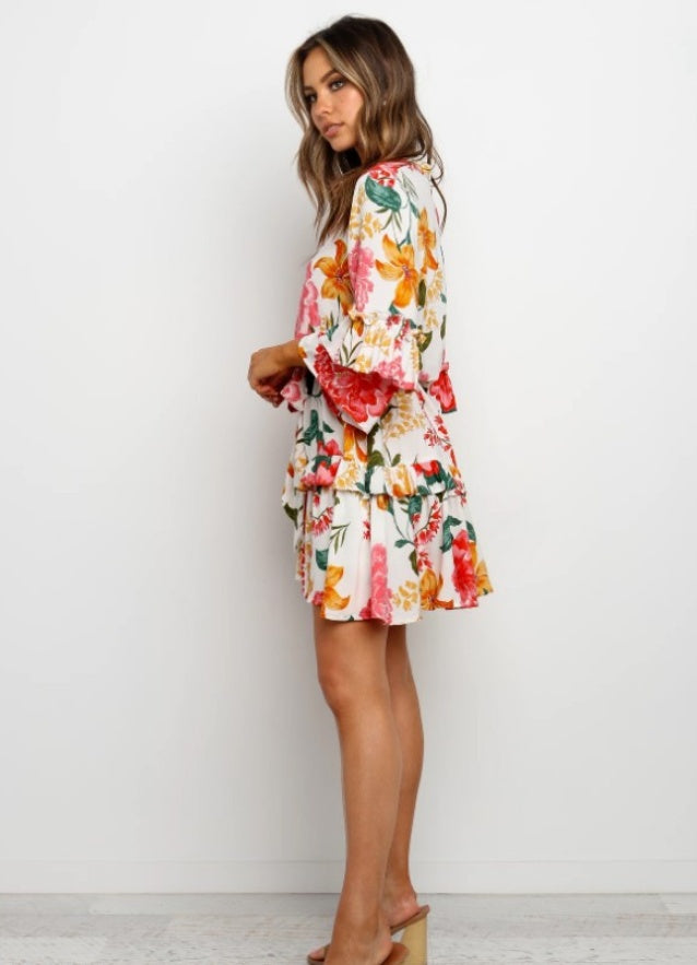 Fashion print round neck long sleeve dress