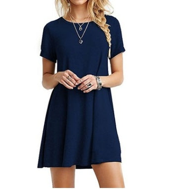 Short sleeve large size solid color dress