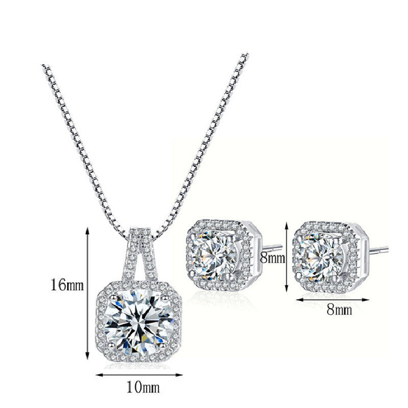 Stylish Simple Zircon Square Diamond Collarbone Chain Earring Set