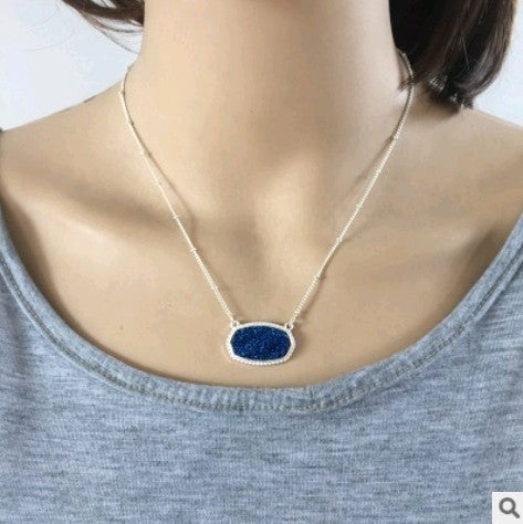 Electroplated silver resin alloy necklace short necklace chain plating effect color resin necklace