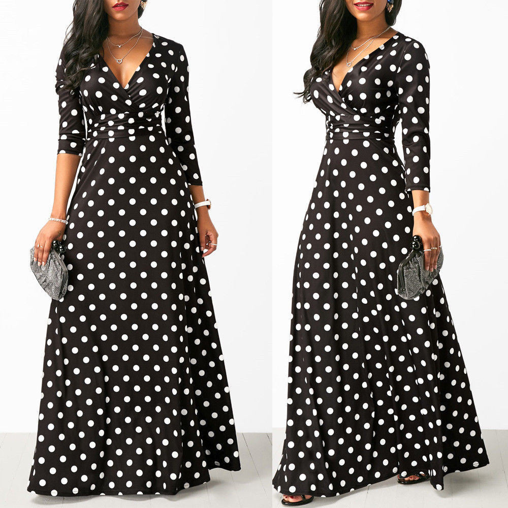 Fashion Long Chiffon Slim Polka Dot Dress