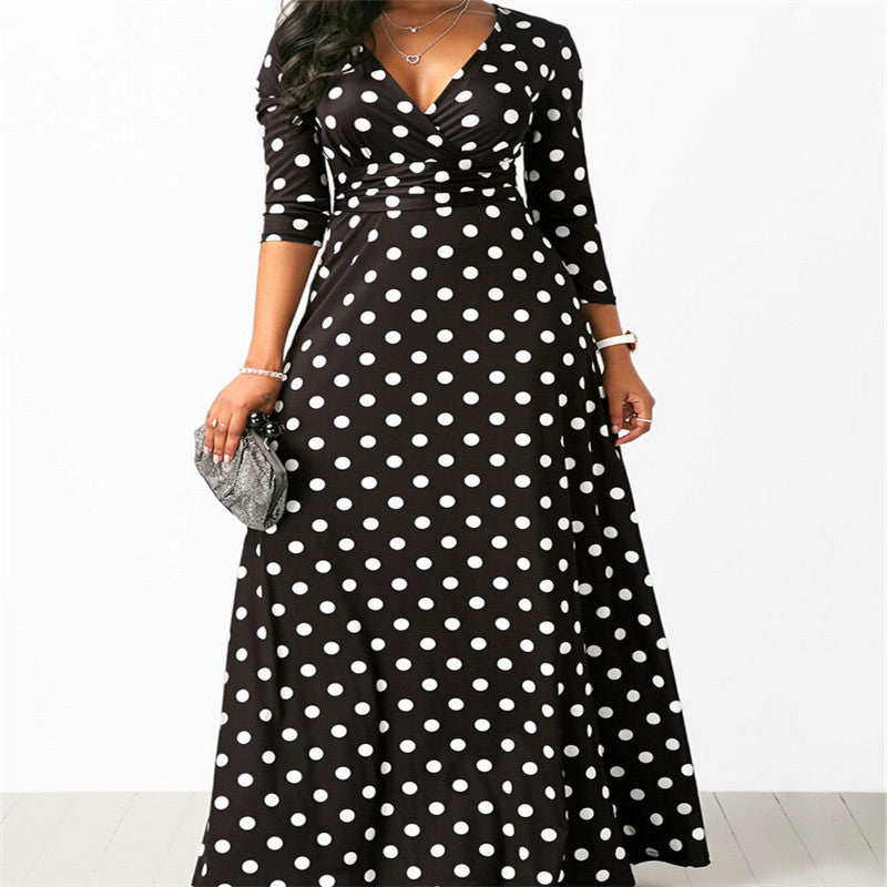Fashion Long Chiffon Slim Polka Dot Dress