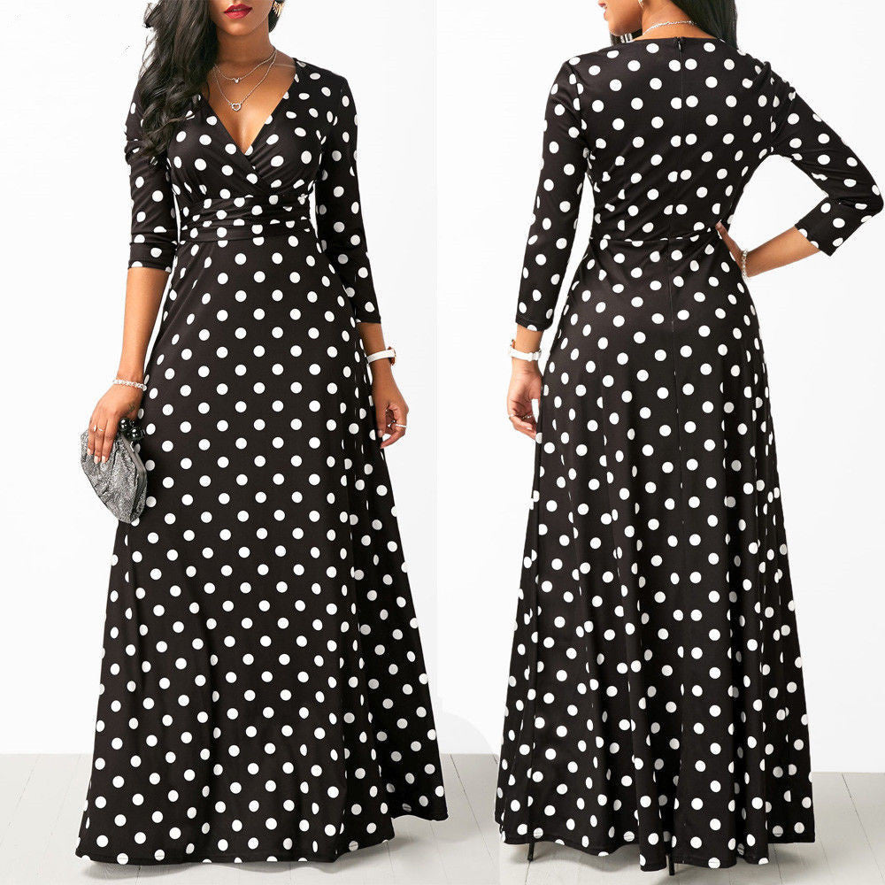 Fashion Long Chiffon Slim Polka Dot Dress