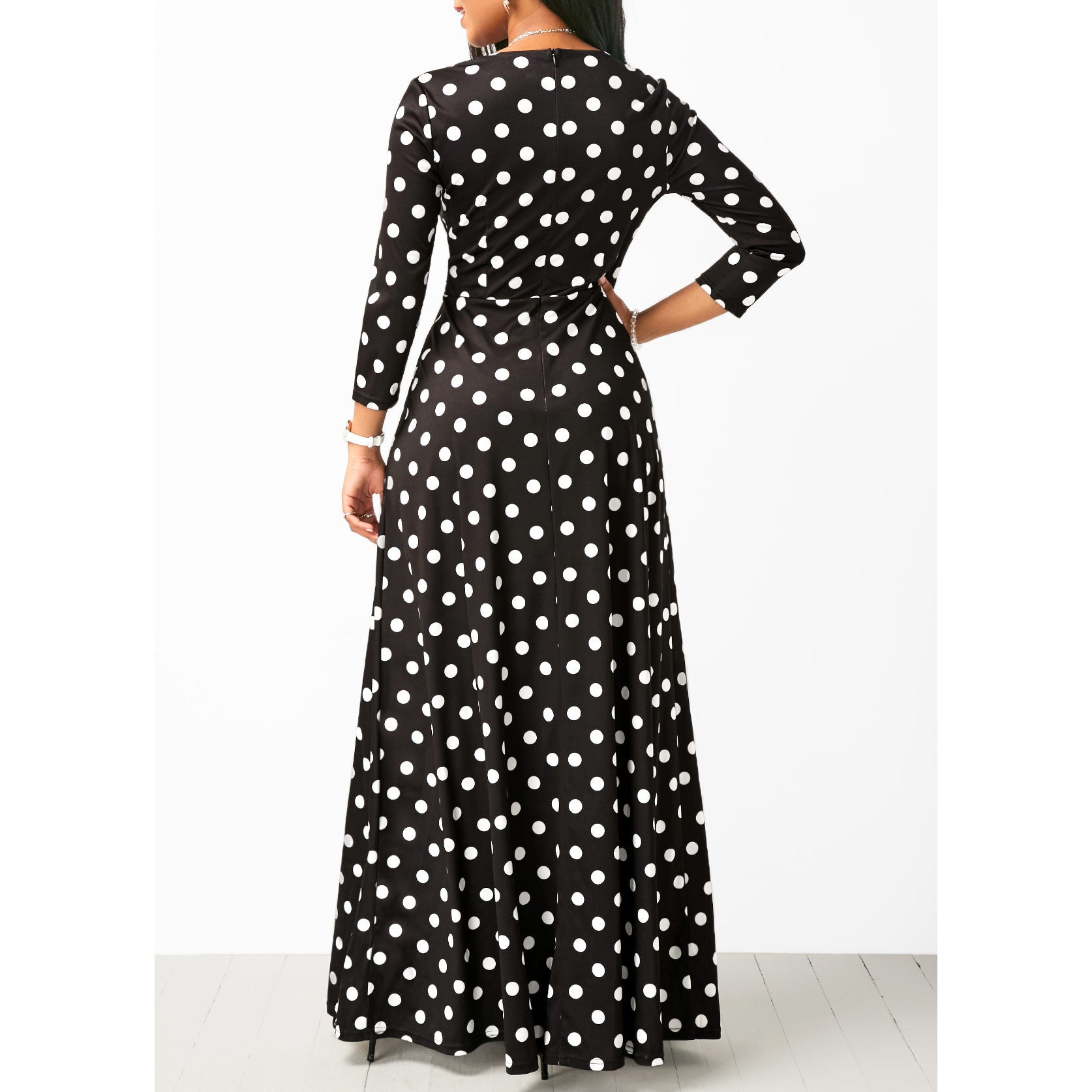 Fashion Long Chiffon Slim Polka Dot Dress