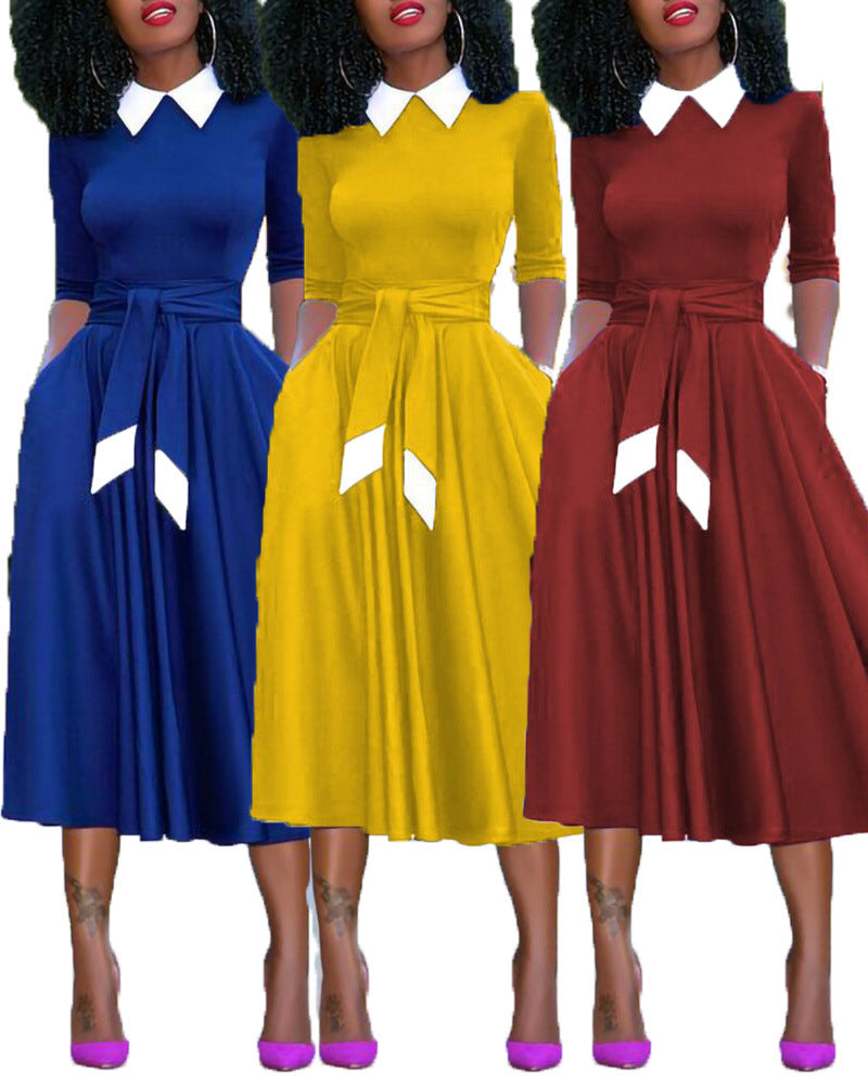 Women's Mid-Length High-Waist Pullover Dress