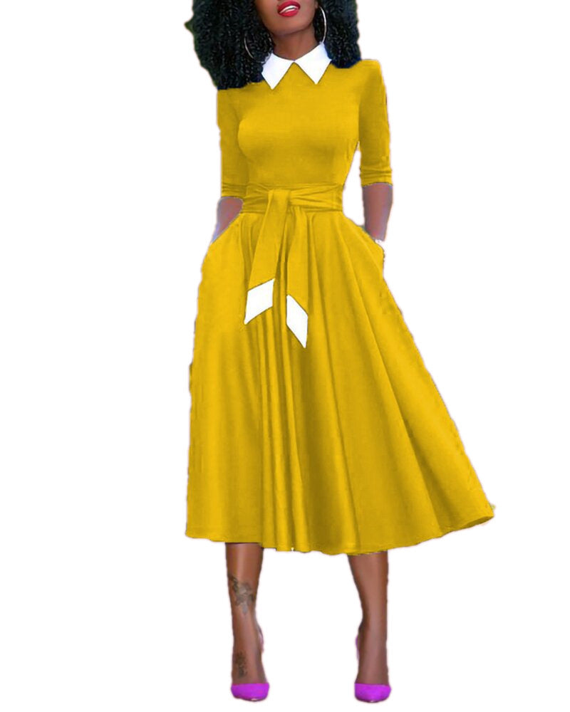 Women's Mid-Length High-Waist Pullover Dress