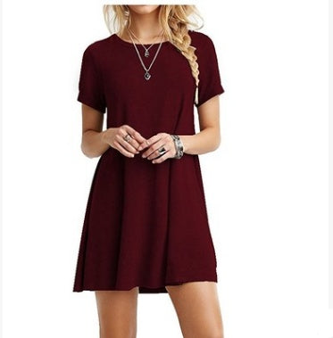 Short sleeve large size solid color dress