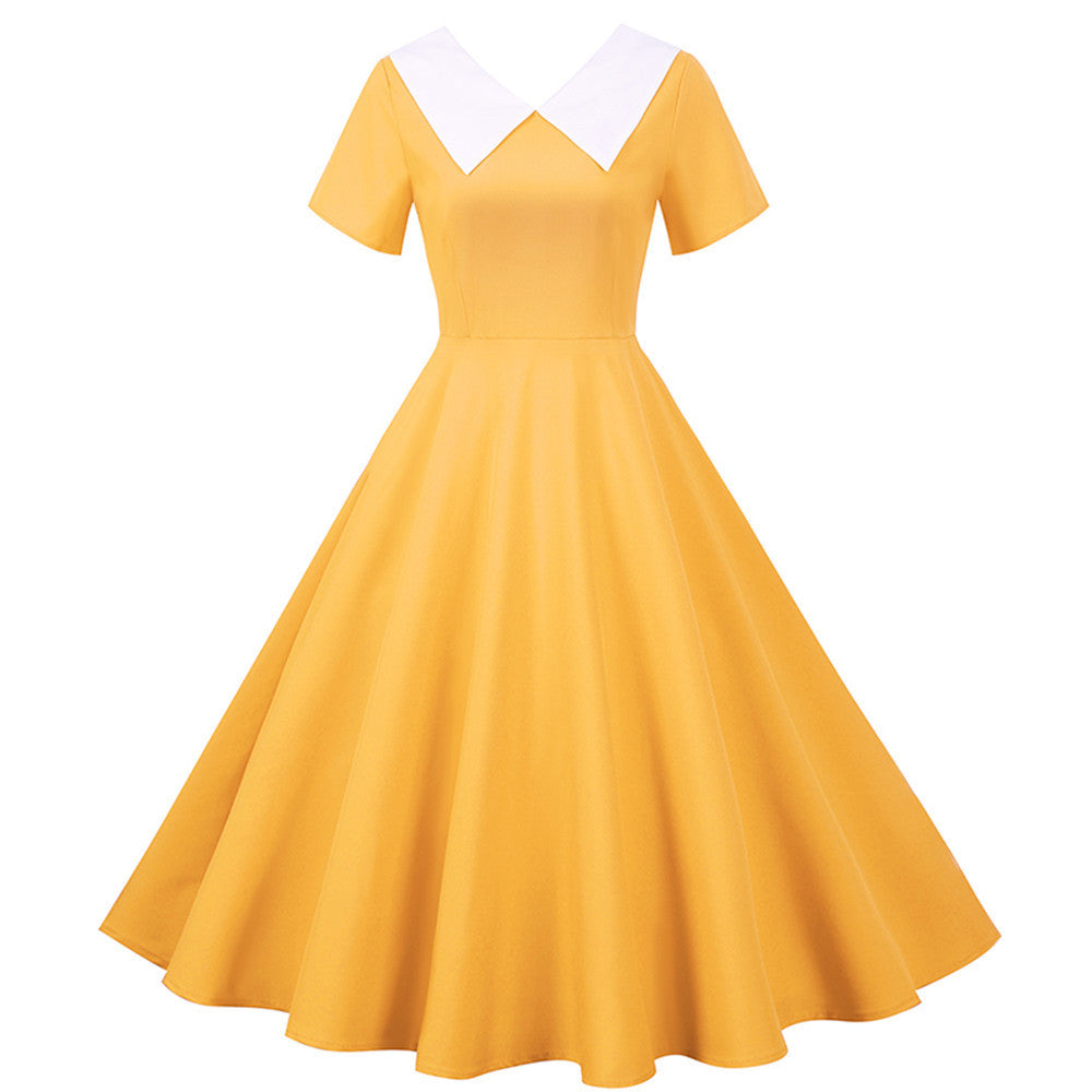 Short Sleeve Fashion V-Neck Solid Color Party Dress