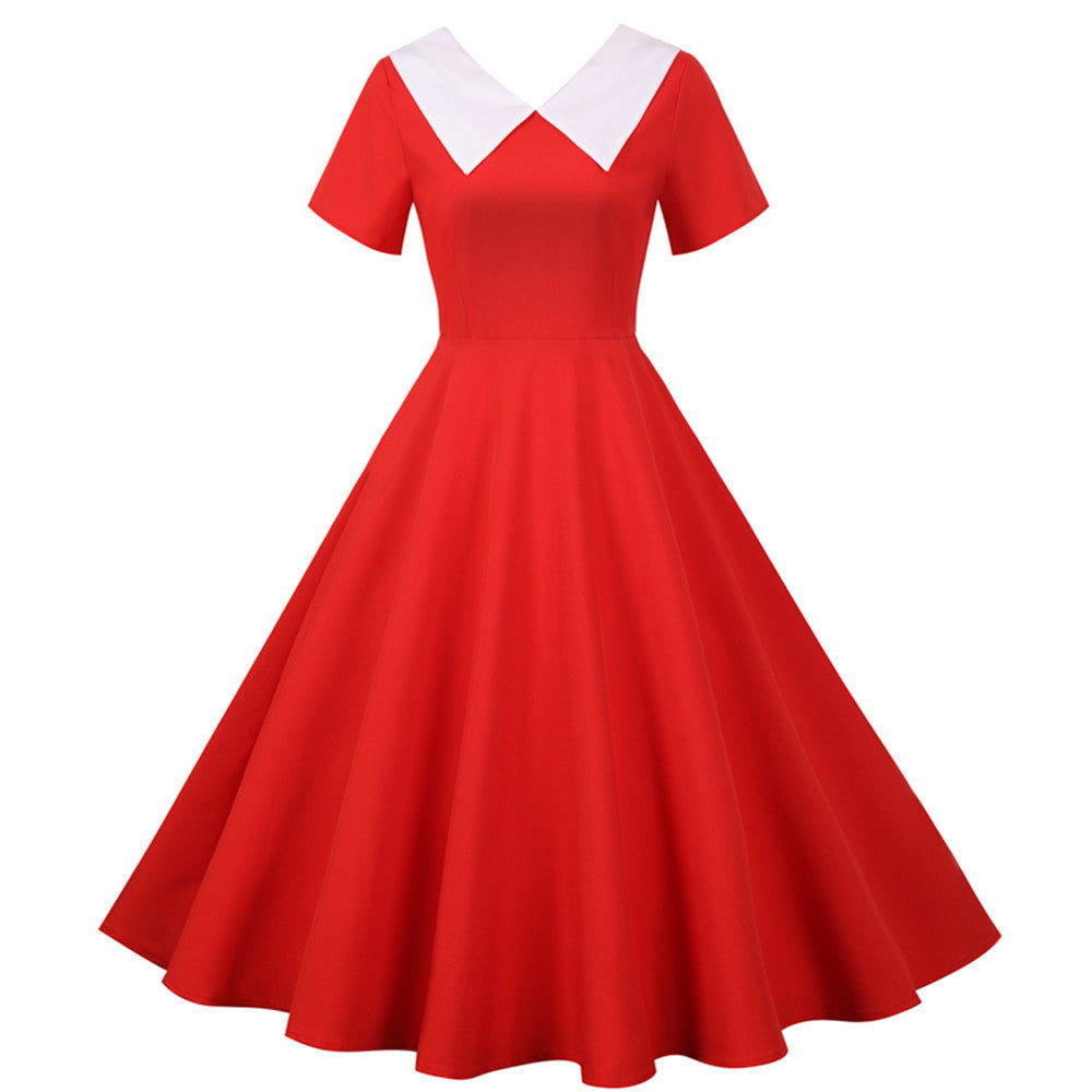 Short Sleeve Fashion V-Neck Solid Color Party Dress