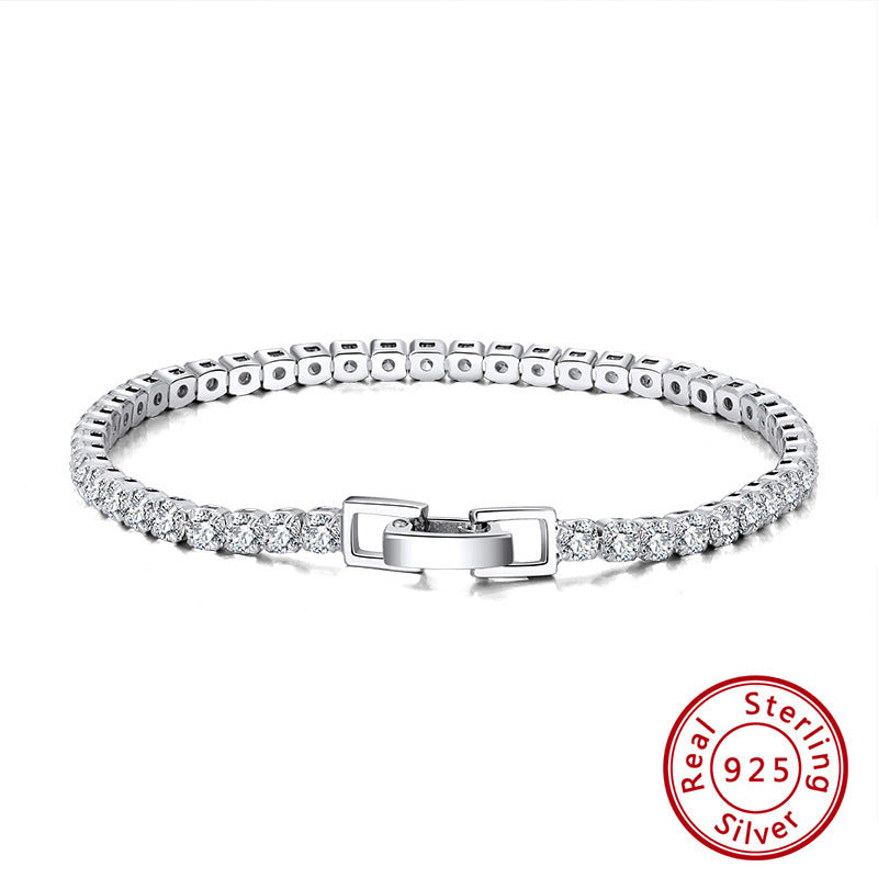Rinntin S925 Sterling Silver Single Row Zircon Bracelet Platinum Diamond Fashion Jewelry Girls Diamond Bracelets