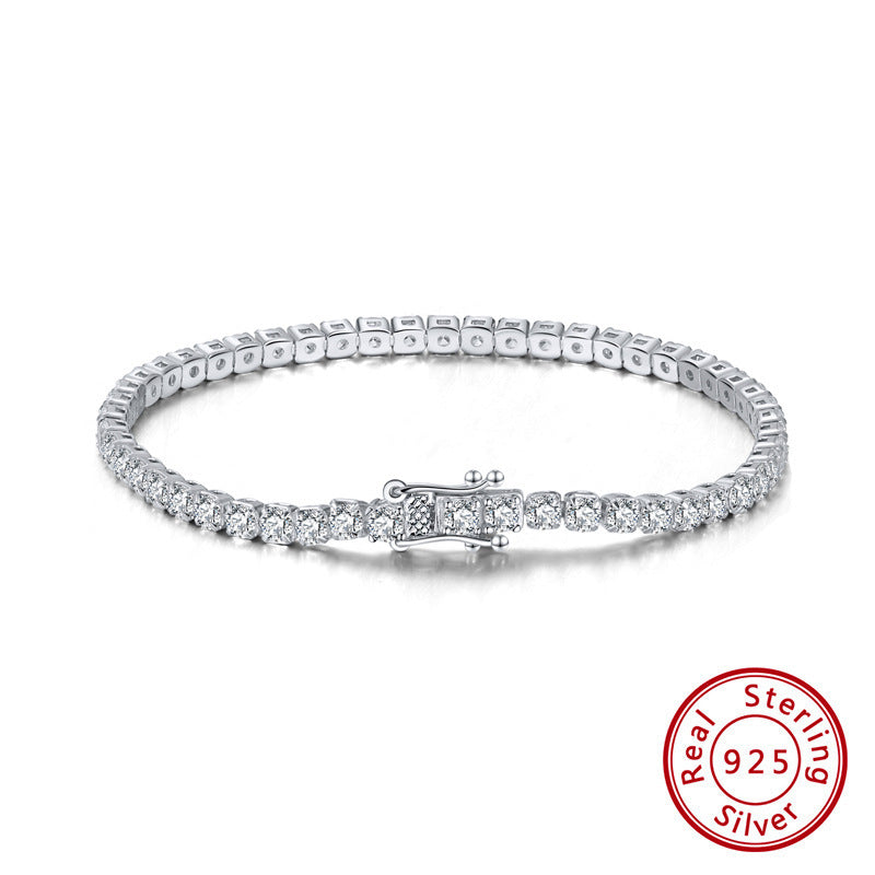 Rinntin S925 Sterling Silver Single Row Zircon Bracelet Platinum Diamond Fashion Jewelry Girls Diamond Bracelets