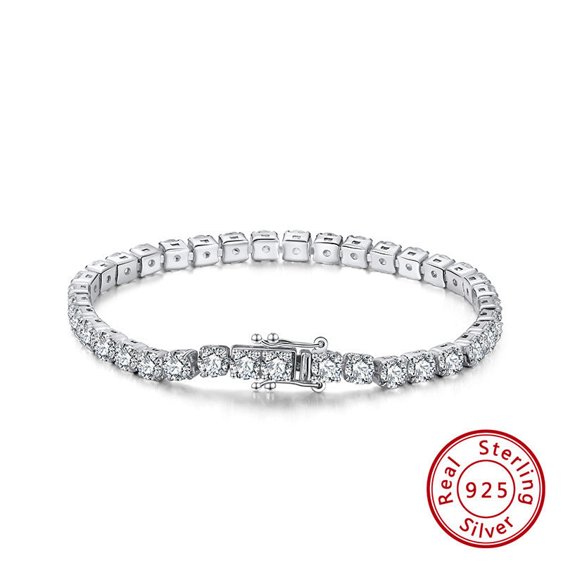 Rinntin S925 Sterling Silver Single Row Zircon Bracelet Platinum Diamond Fashion Jewelry Girls Diamond Bracelets