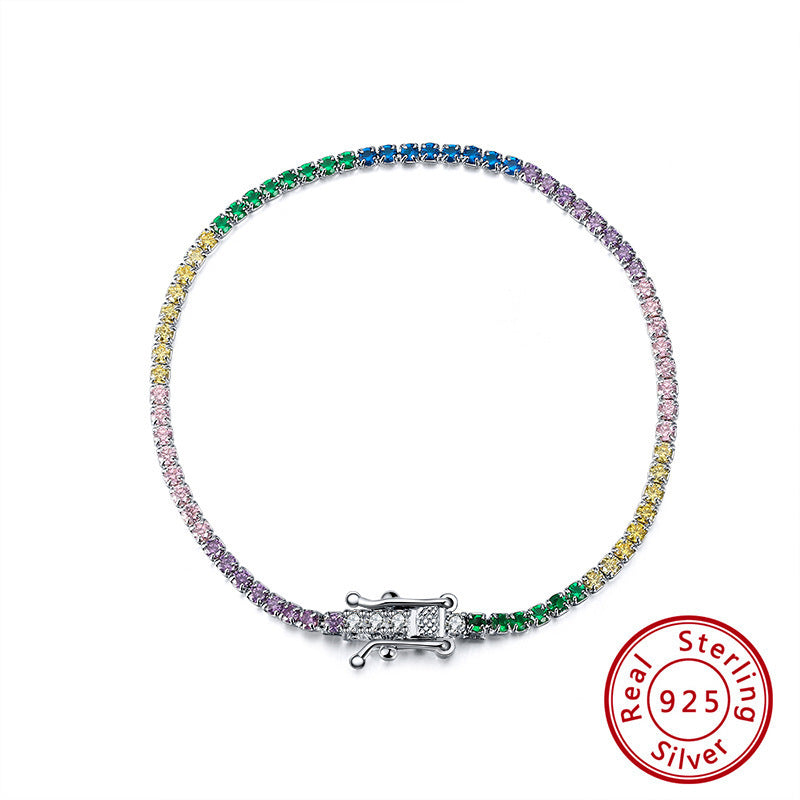 Rinntin S925 Sterling Silver Single Row Zircon Bracelet Platinum Diamond Fashion Jewelry Girls Diamond Bracelets