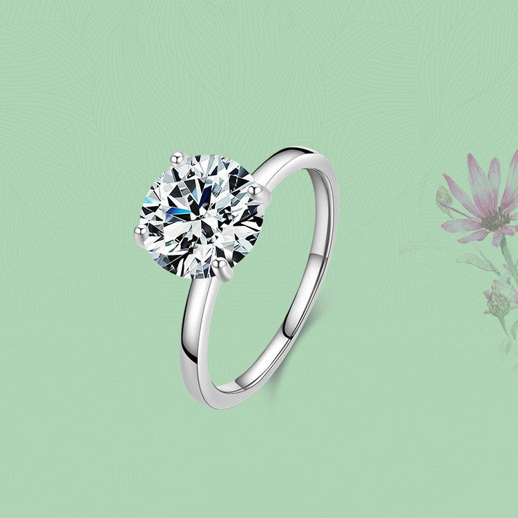 s925 Sterling Silver Classic Four-Claw Zircon Ring Female European And American Ins Tide 3 Carat Exaggerated Luxury Female Ring
