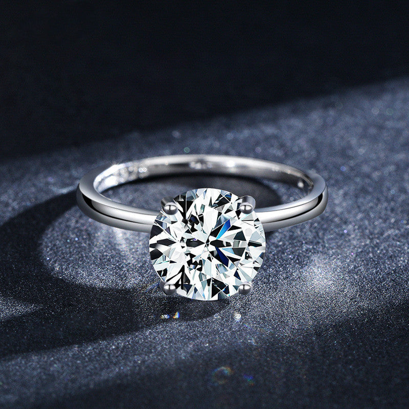 s925 Sterling Silver Classic Four-Claw Zircon Ring Female European And American Ins Tide 3 Carat Exaggerated Luxury Female Ring