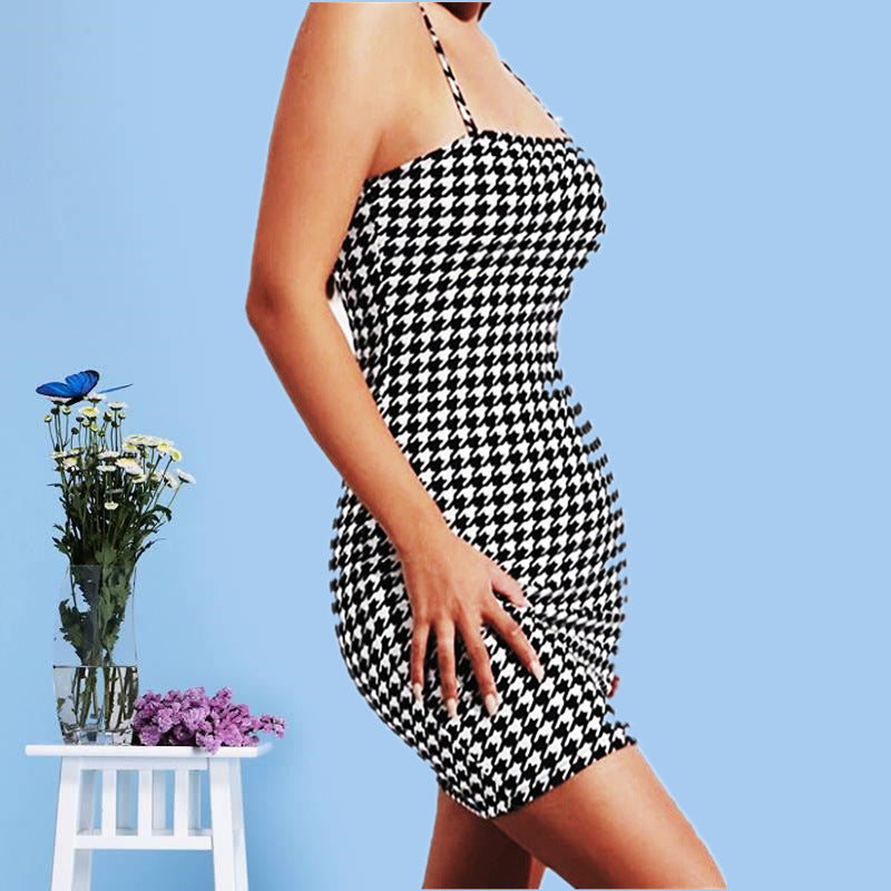 Women'S Amazon Wish New Houndstooth Sexy Bag Hip Suspender Skirt