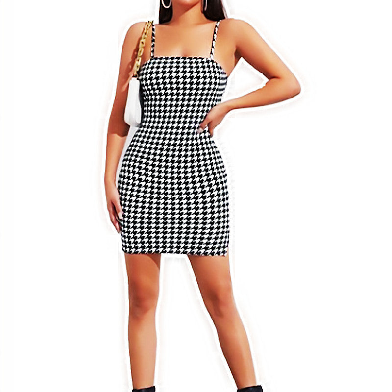 Women'S Amazon Wish New Houndstooth Sexy Bag Hip Suspender Skirt