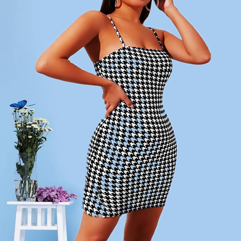 Women'S Amazon Wish New Houndstooth Sexy Bag Hip Suspender Skirt