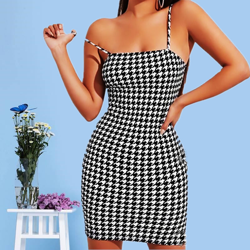 Women'S Amazon Wish New Houndstooth Sexy Bag Hip Suspender Skirt