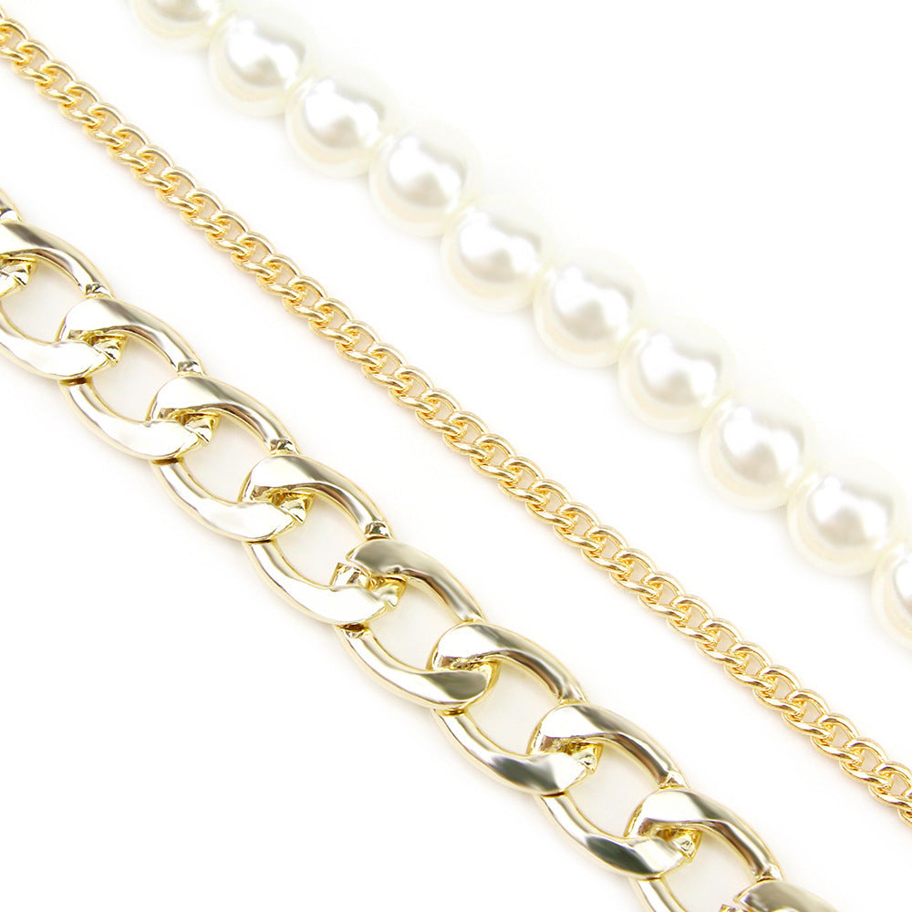 Elegant Temperament Pearl Necklace Popular Alloy Multilayer Necklace