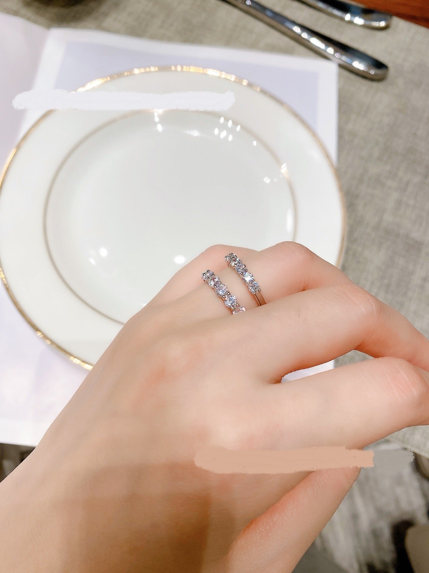 Small Row Diamond Ring Women Sterling Silver