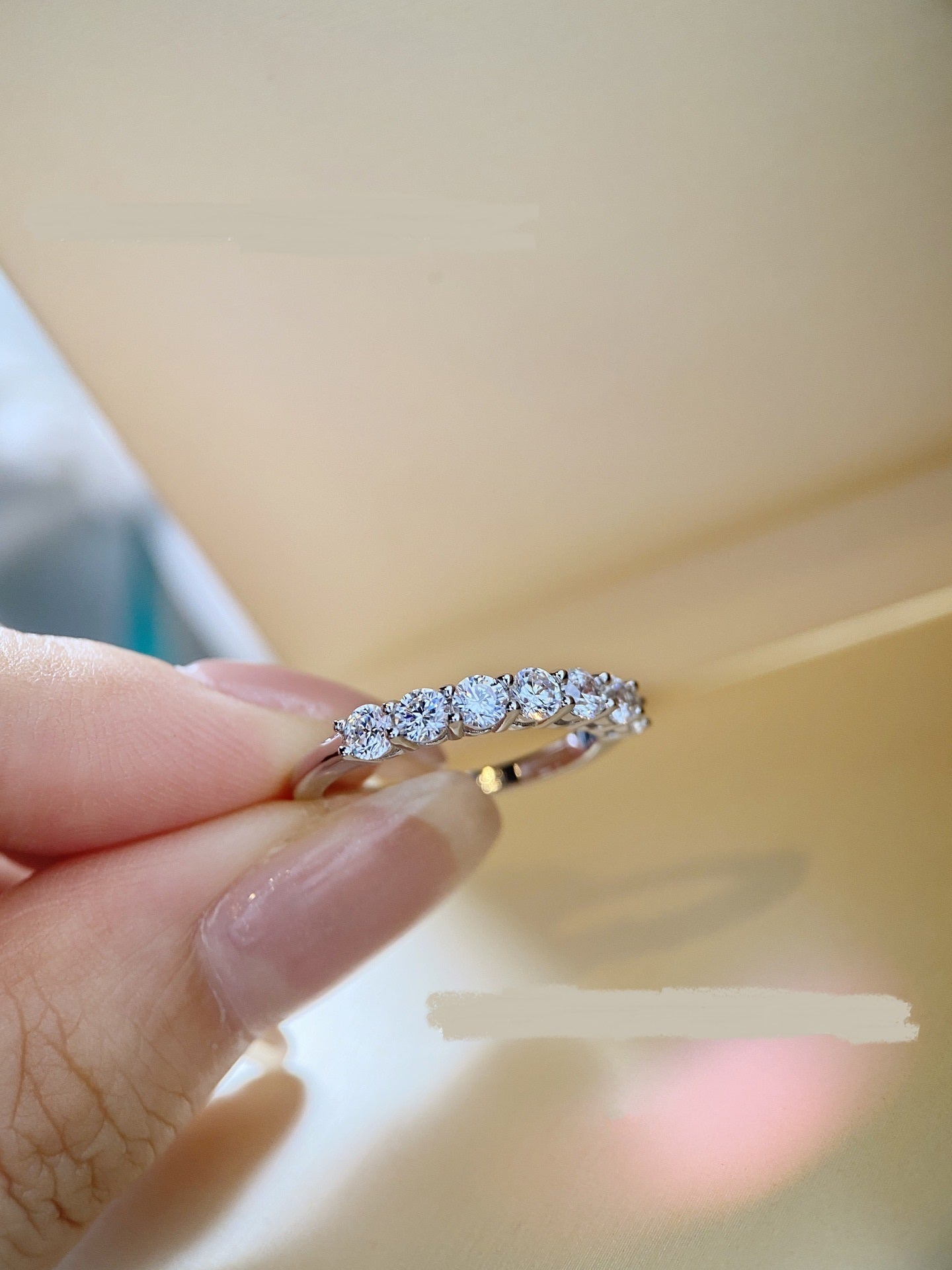Small Row Diamond Ring Women Sterling Silver