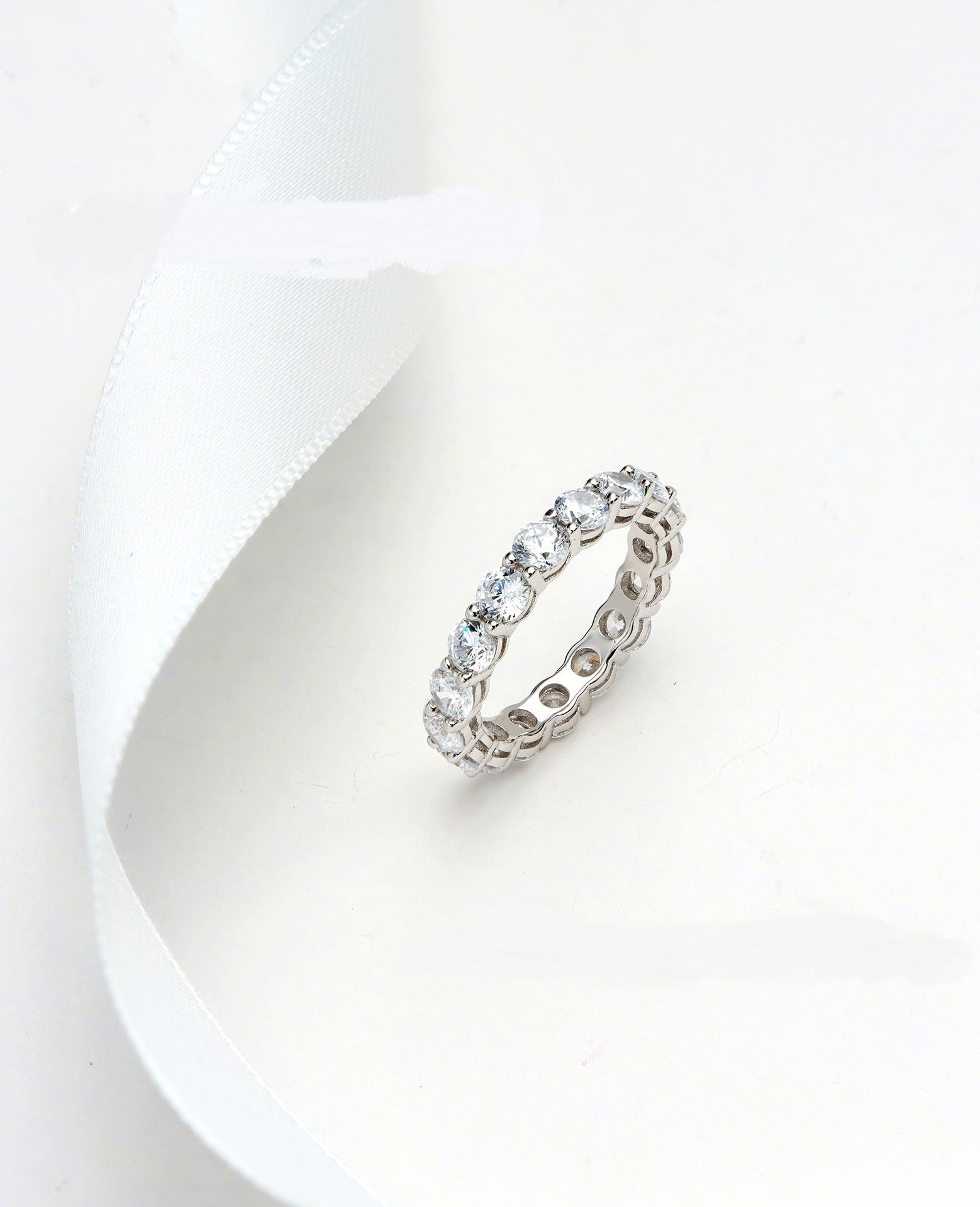 Small Row Diamond Ring Women Sterling Silver