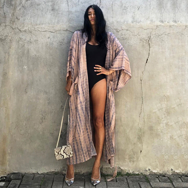 Bohemian Printed Fringe Long Kimono Cardigan Top