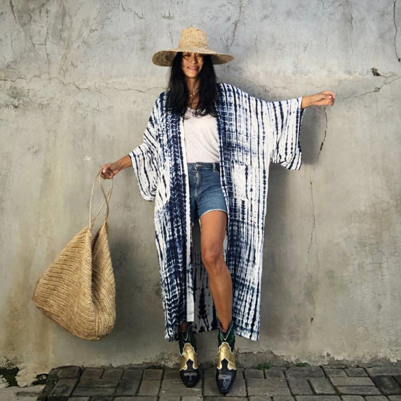 Bohemian Printed Fringe Long Kimono Cardigan Top