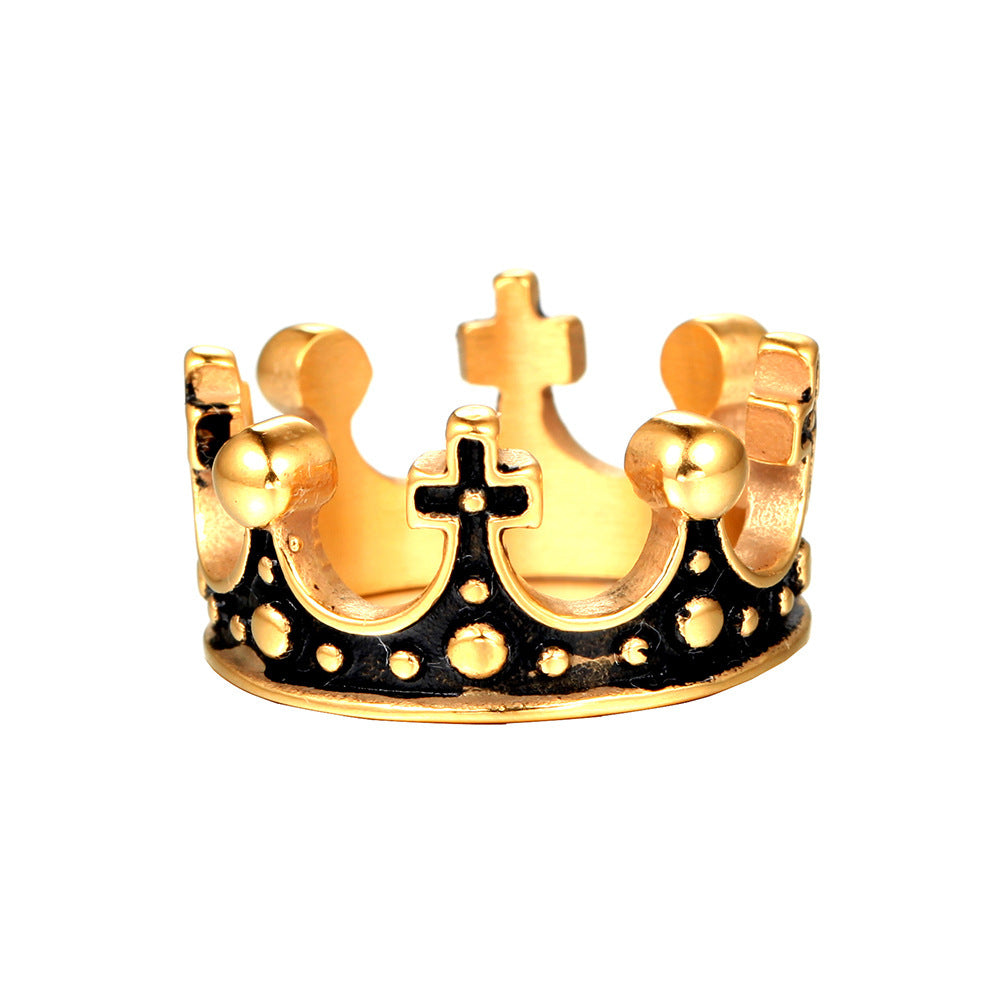 Creative Titanium Steel Retro Crown Cross Ring