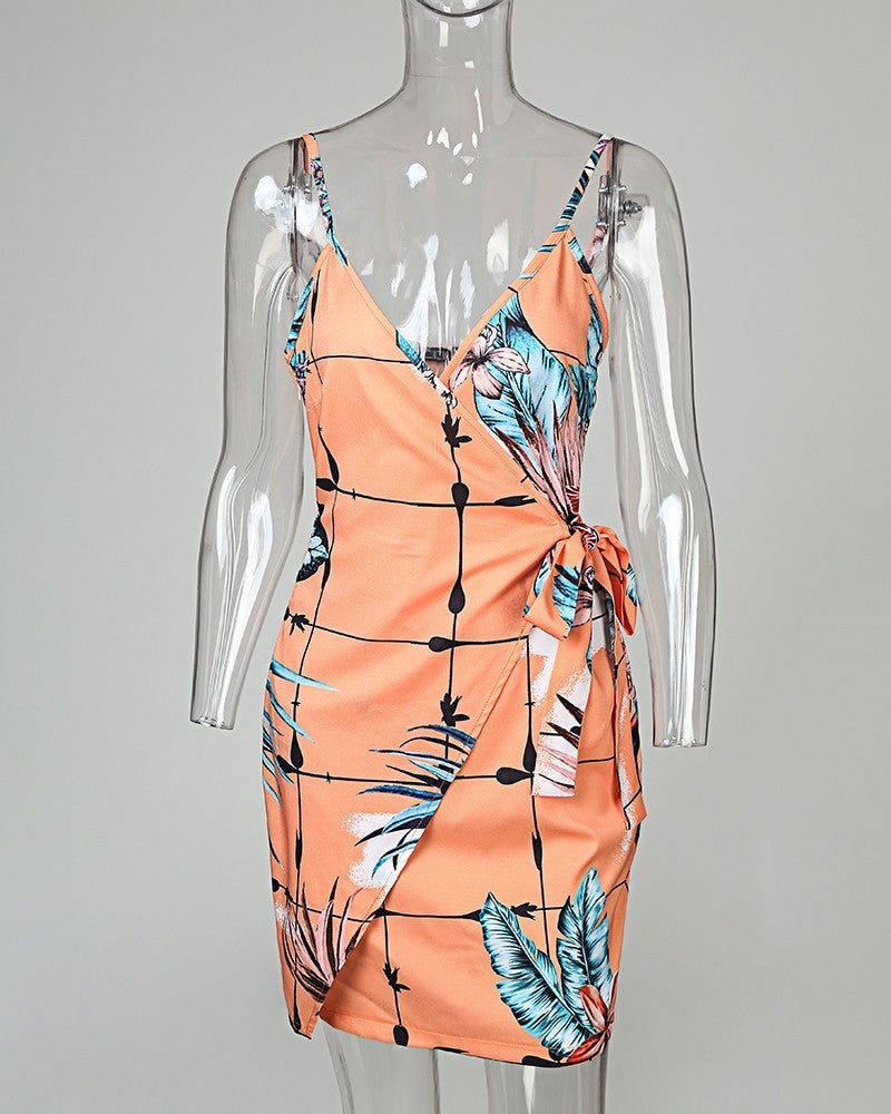 V-neck print casual dress