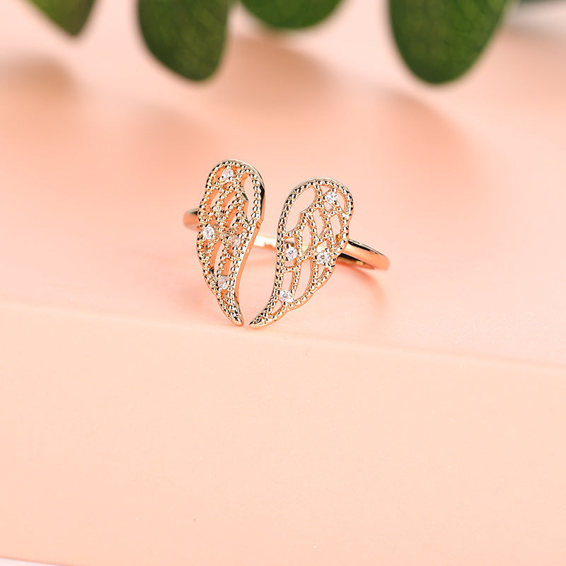 Angel wings with rhinestone rings female