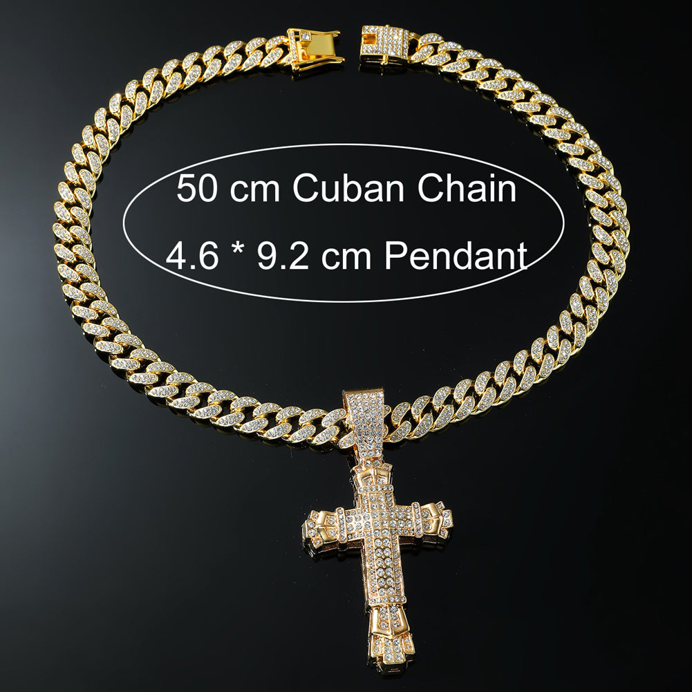 European And American Personalized Cross Full Diamond Pendant Necklace BA Necklace