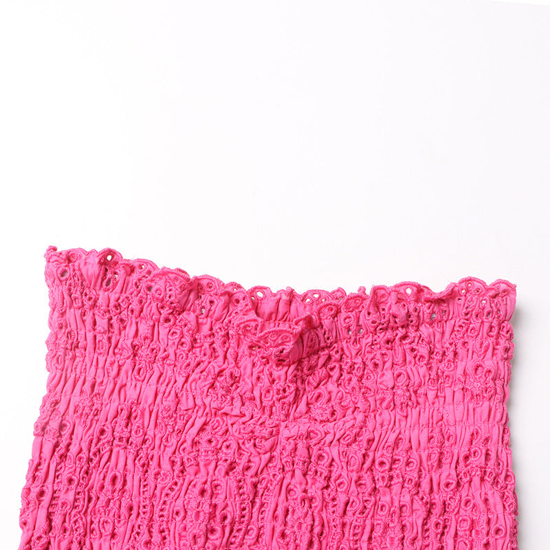 New Fashion Elegant Design Elastic Waist Ruffled Waist Slimming Embroidered Strapless Dress Women