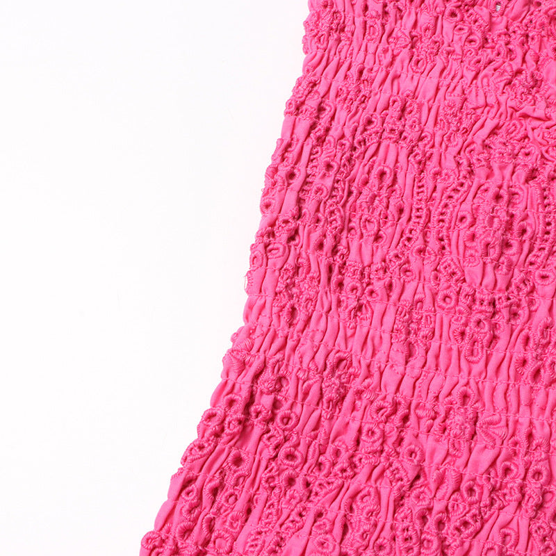 New Fashion Elegant Design Elastic Waist Ruffled Waist Slimming Embroidered Strapless Dress Women